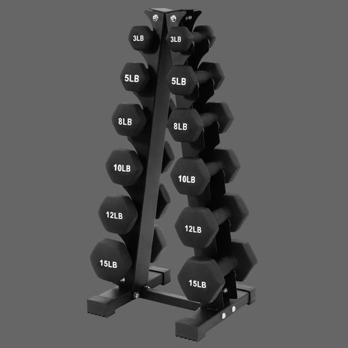 Balancefrom Fitness 110 Pound Neoprene Coated Cast Iron Dumbbell X Elite Exercise Workout Set with Stand, 10 Pairs of 1 to 10 Pound Weights, Black