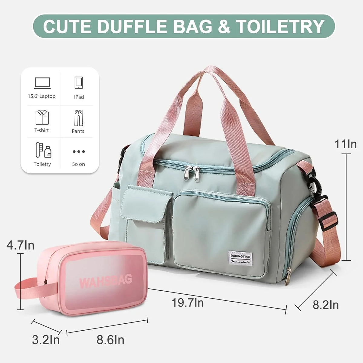 Small Gym Duffle Bag for Women Waterproof Weekender with Shoe Compart