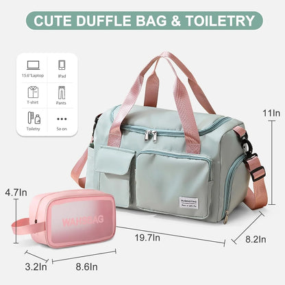 Small Gym Duffle Bag for Women Waterproof Weekender with Shoe Compart