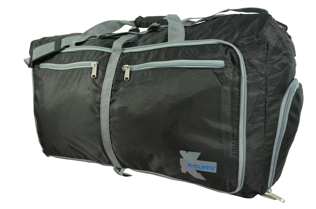 28" Foldable, Durable Duffel Bag. Lightweight Travel, Sport Gym Bag with Shoe Compartment, Black