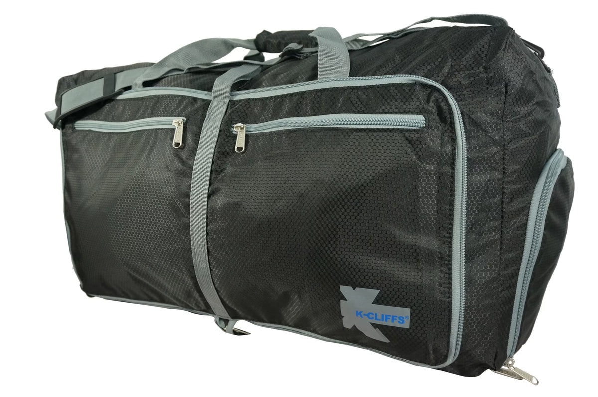 28" Foldable, Durable Duffel Bag. Lightweight Travel, Sport Gym Bag with Shoe Compartment, Black