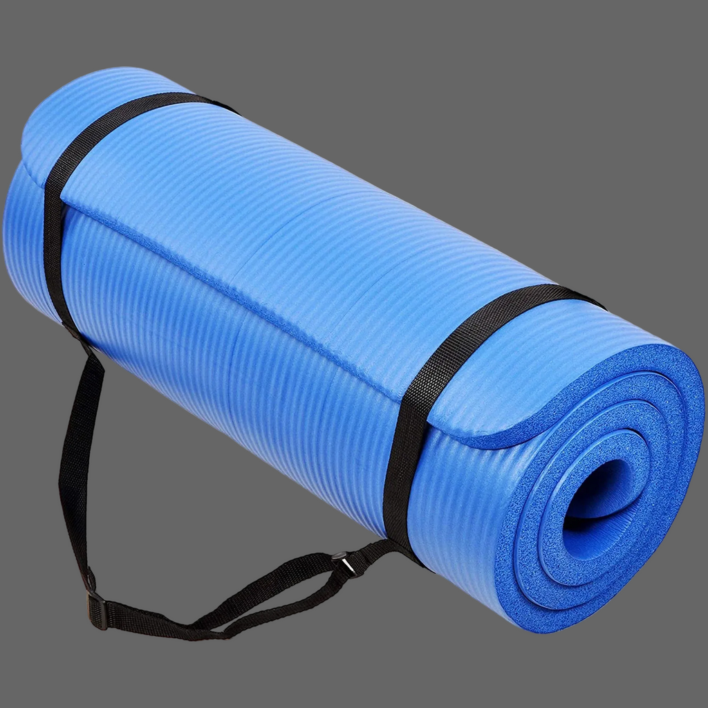 All-Purpose 1-Inch Extra Thick High Density Anti-Tear Exercise Yoga Mat with Carrying Strap