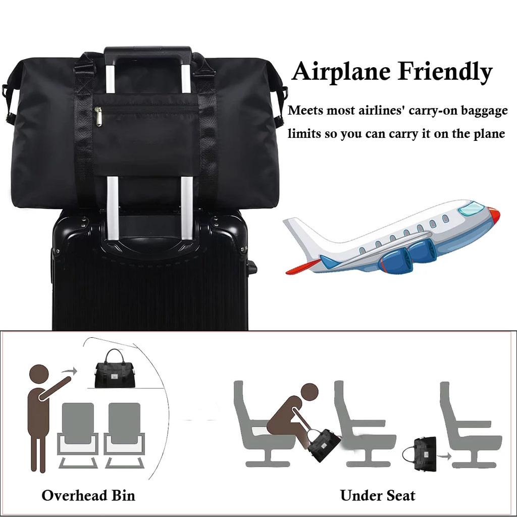 37L Travel Duffle Bag, Waterproof Weekender Carry on Tote Bags for Women, Sport Gym Bag for Men, Hospital Bag for Labor and Delivery, Overnight Luggage Bag with Trolley Sleeve Coral, Black