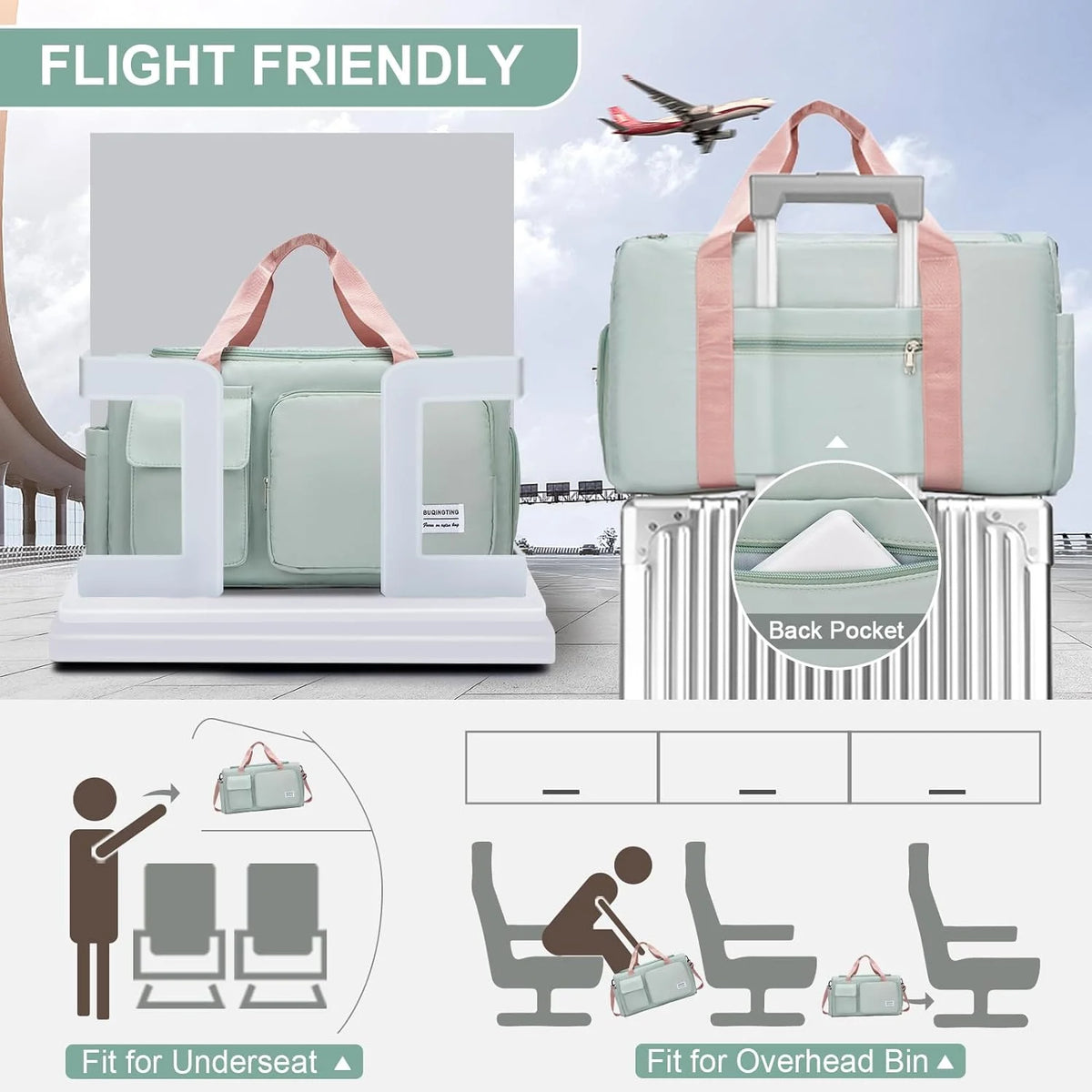 Small Gym Duffle Bag for Women Waterproof Weekender with Shoe Compart