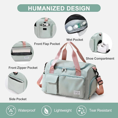 Small Gym Duffle Bag for Women Waterproof Weekender with Shoe Compart
