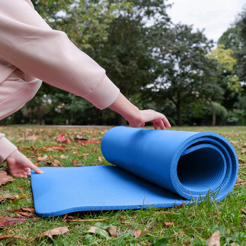 All-Purpose 1-Inch Extra Thick High Density Anti-Tear Exercise Yoga Mat with Carrying Strap, Blue