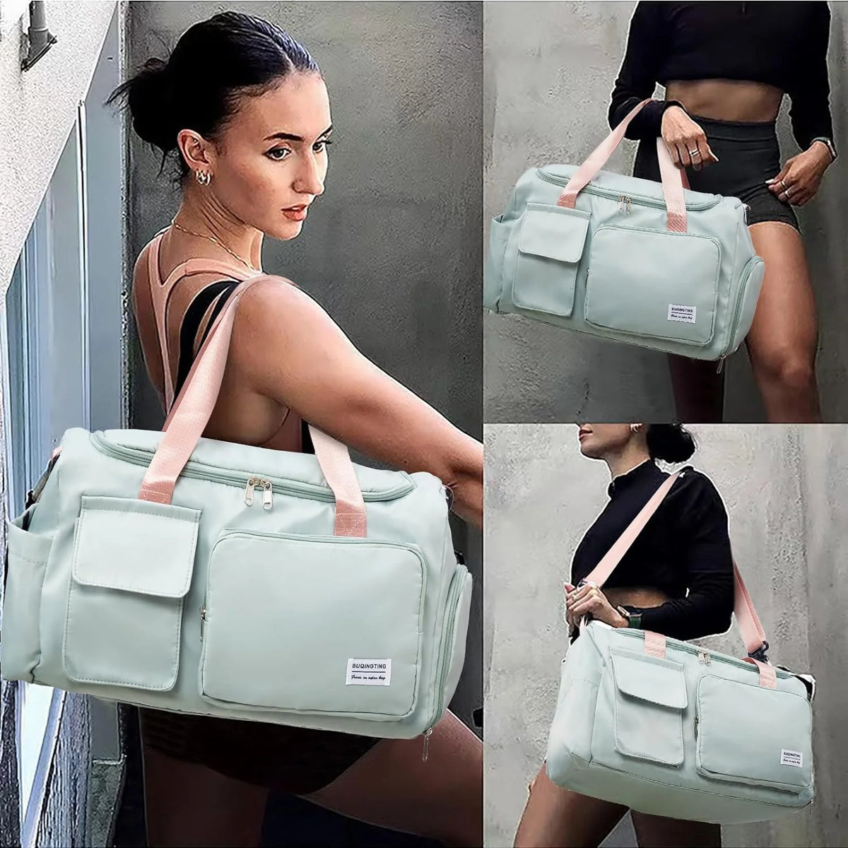 Small Gym Duffle Bag for Women Waterproof Weekender with Shoe Compart