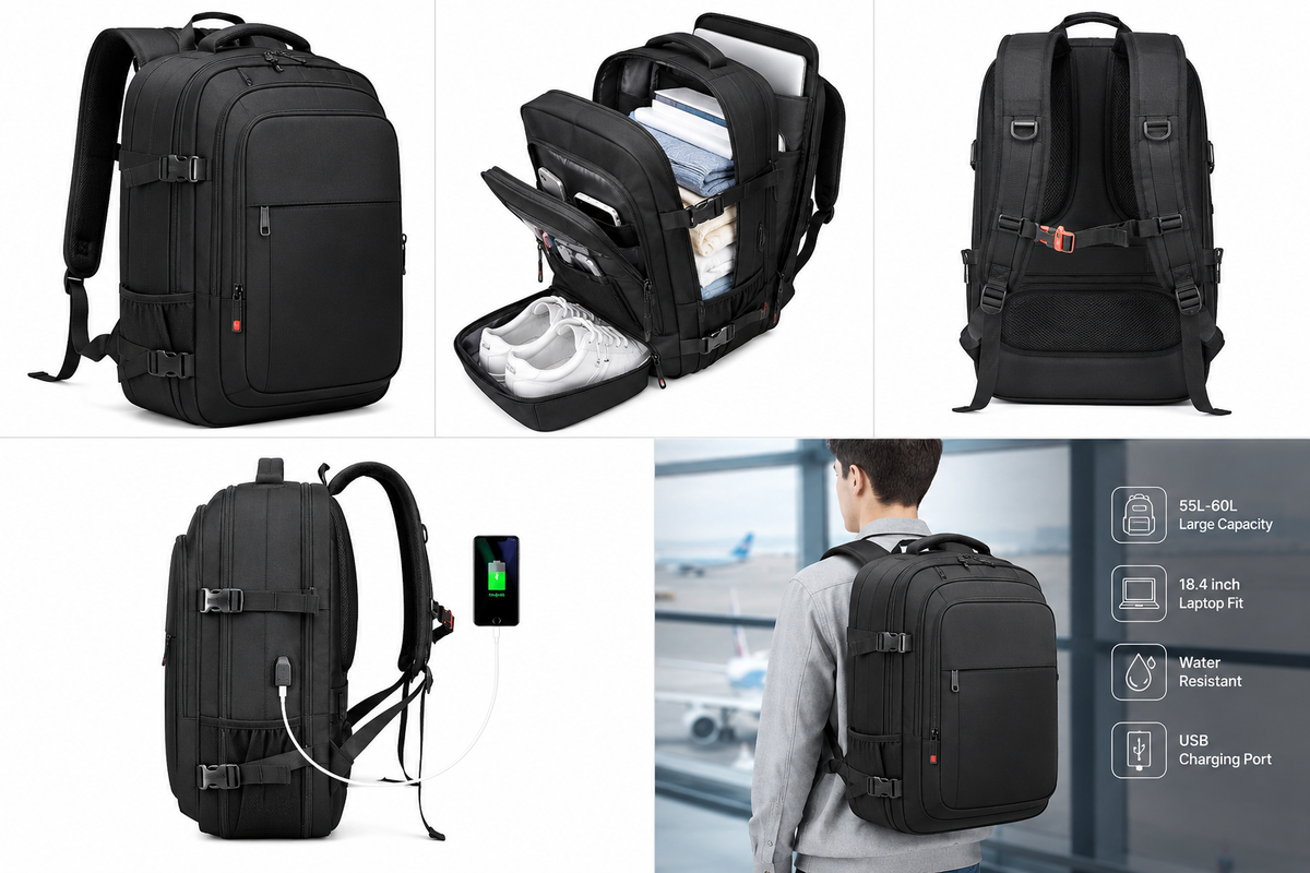 18.4 Laptop Backpack for Men, 55L-60L Extra Large Backpack