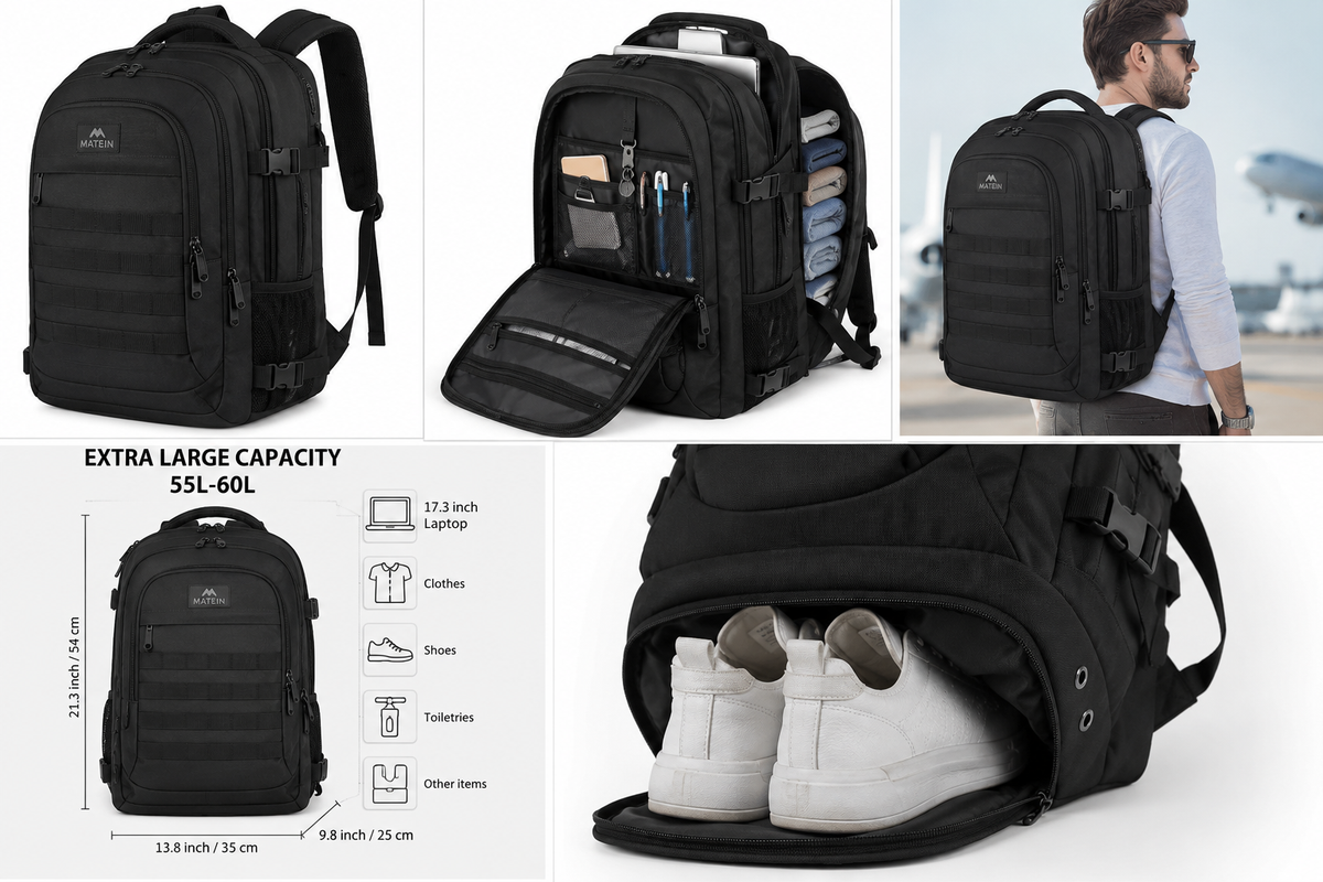 18.4 Laptop Backpack for Men, 55L-60L Extra Large Backpack