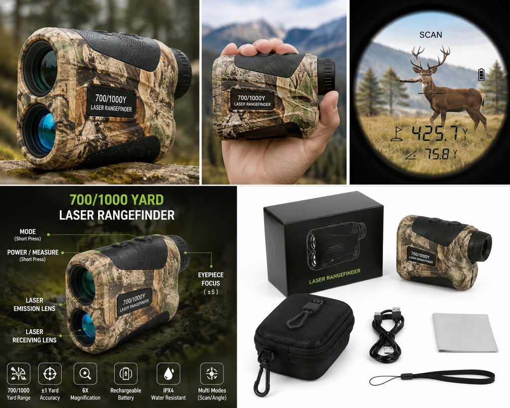 Hunting Rangefinder, Rechargeable Camo Laser Range Finder 700/1000Y