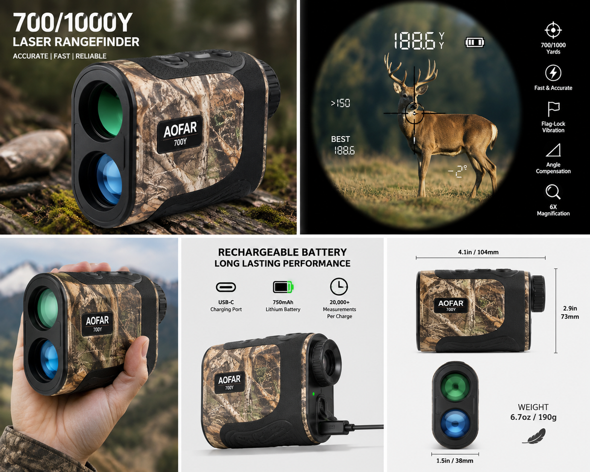 Hunting Rangefinder, Rechargeable Camo Laser Range Finder 700/1000Y
