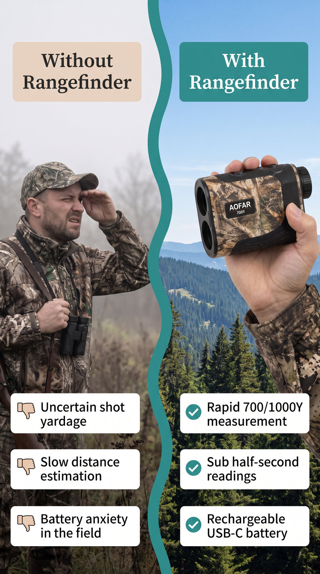 Hunting Rangefinder, Rechargeable Camo Laser Range Finder 700/1000Y