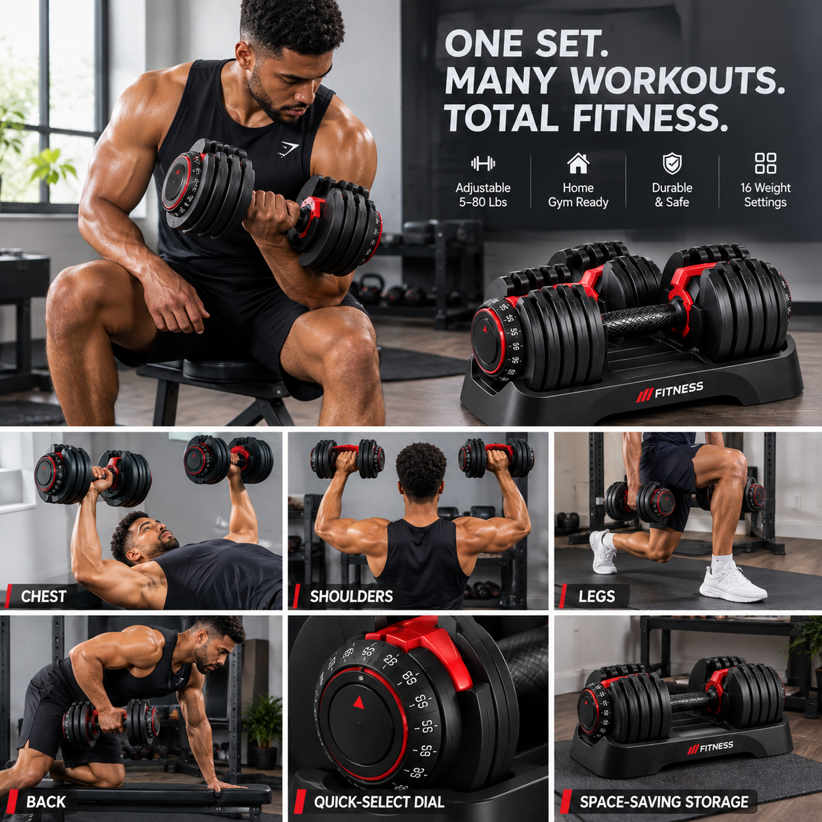 160Lb(80Lbs*2) Adjustable Dumbbells Set,16 in 1 Quick-Select 5-80Lbs