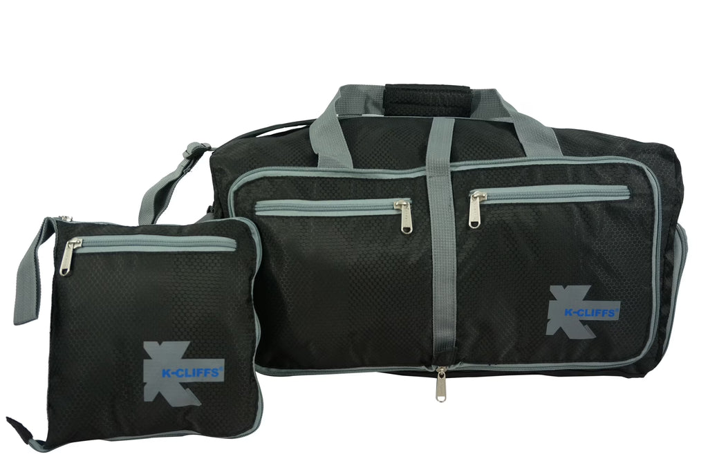 28" Foldable, Durable Duffel Bag. Lightweight Travel, Sport Gym Bag with Shoe Compartment, Black